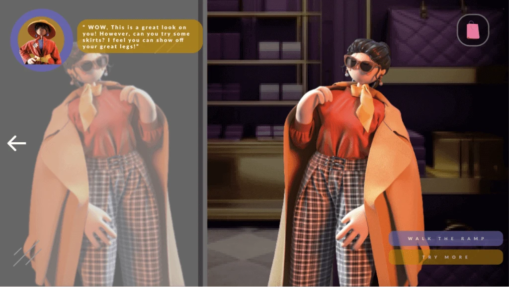 Once the user accepts the style they proceed to the trial room, where the stylist converses about how it suits them