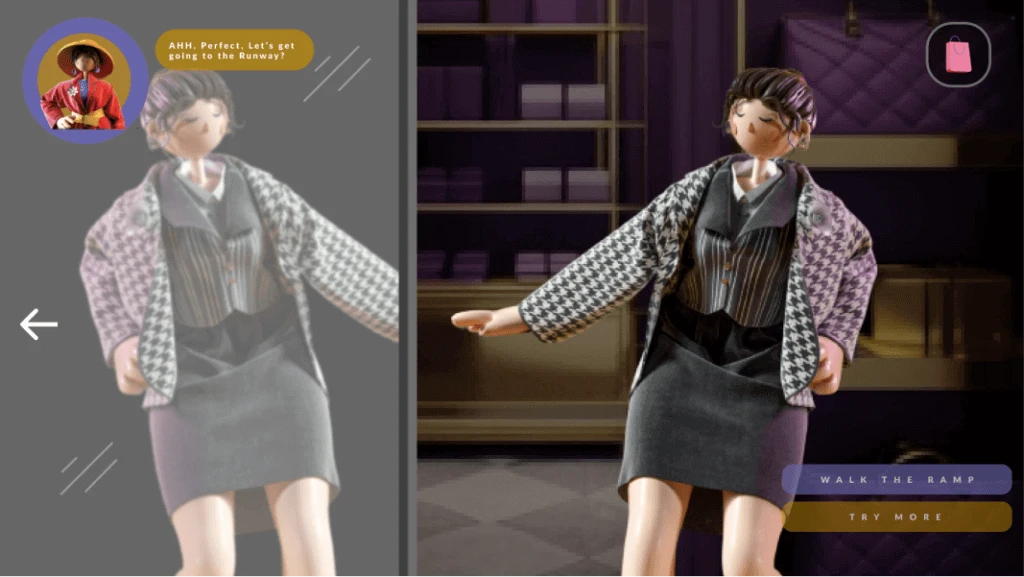 If the user is satisfied with the look, they can proceed to the ramp and flaunt their look